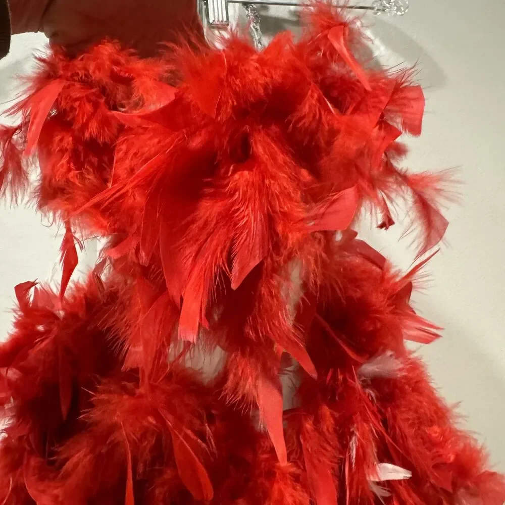 Silver Sequin Showgirl Leotard Dance Costume Removable Red Feathers Adult Small - Picture 3 of 6